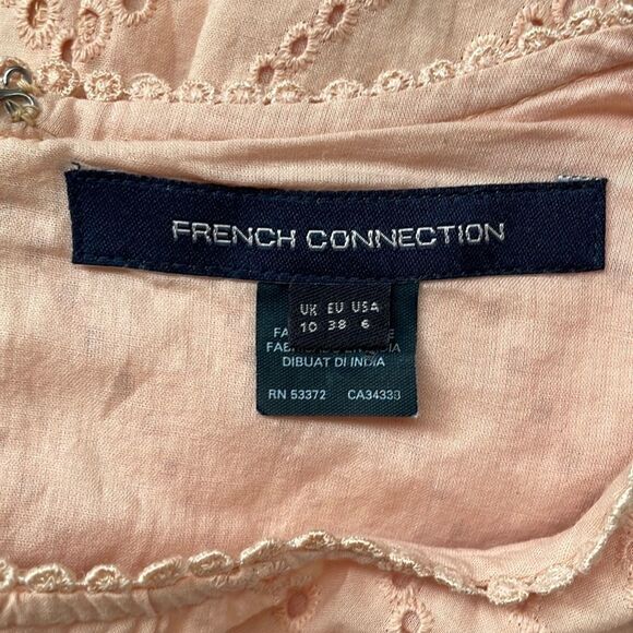 French Connection Short Sleeve Eyelet Dress with Tie Size 6 - Picture 10 of 11